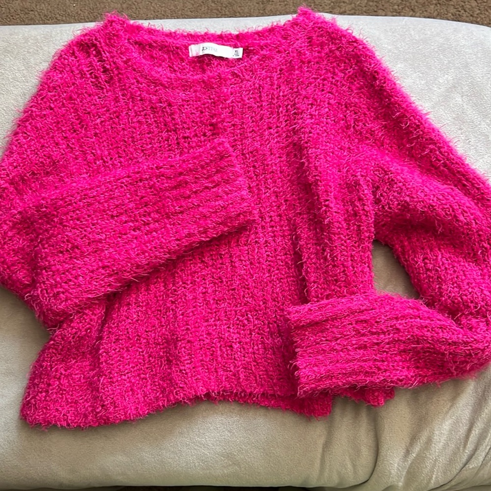 Fluffy Knit Hot Pink Sweater, Cropped, Size XL